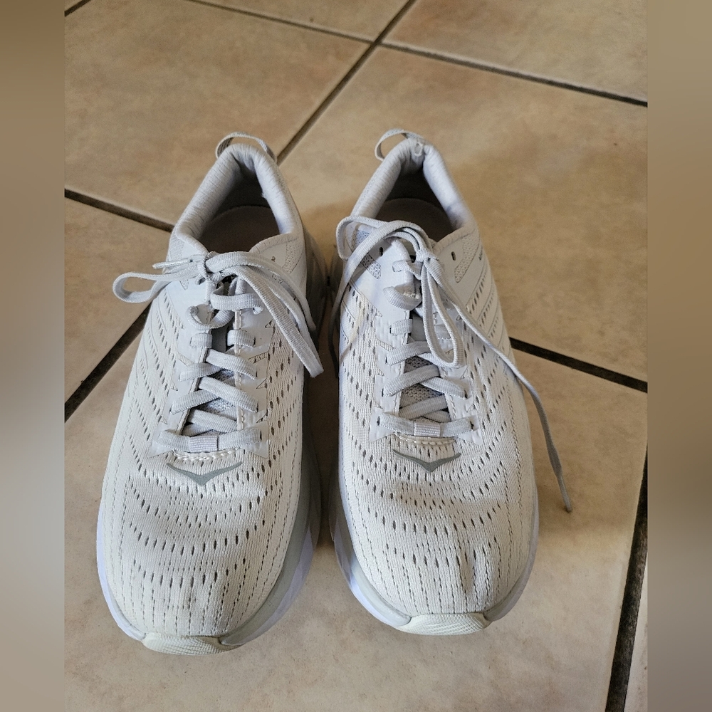 Hoka Light Gray and White Athletic Shoes - Picture 6 of 9